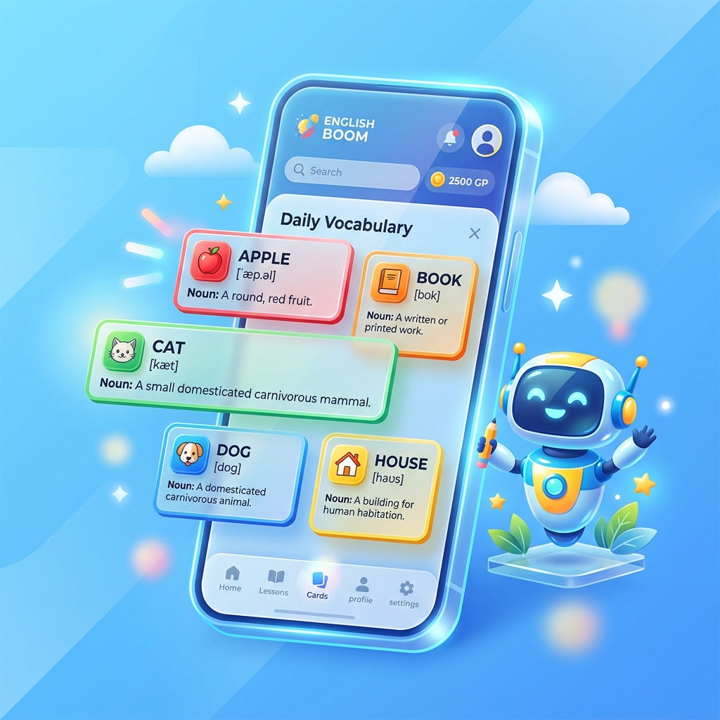 Giao diện học từ vựng tiếng Anh trên ứng dụng DatToeic